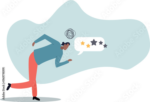 Businessman Pointing at Dialogue Box with Low Rating and Tangled Thoughts Stress Concept Vector illustration