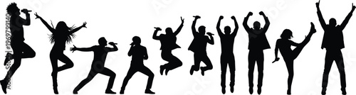 Female Singers Performers and Dancers in Energetic Dynamic Poses Isolated on White Background for Music Event Graphic Design.