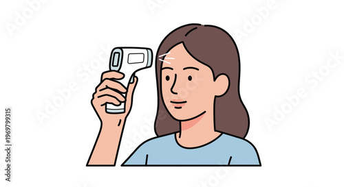 Woman using a thermometer to check her temperature indoors  