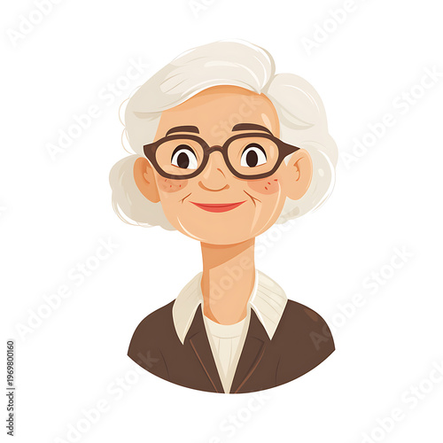Joyful Elderly Lady Smiling Vector Portrait