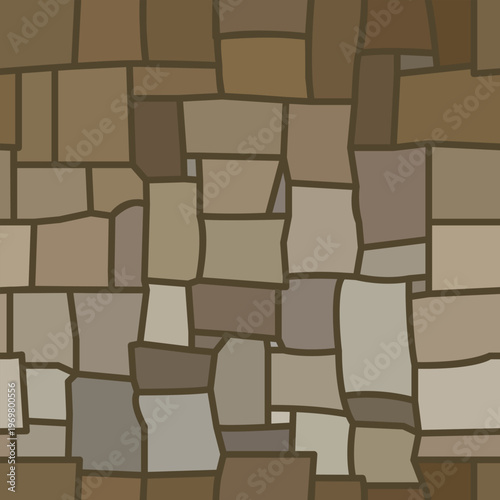 Seamless brown stone wall pattern. Hand-drawn irregular tile vector. Ideal for textile prints, apparel, vintage clothing, and rustic home decor backgrounds.