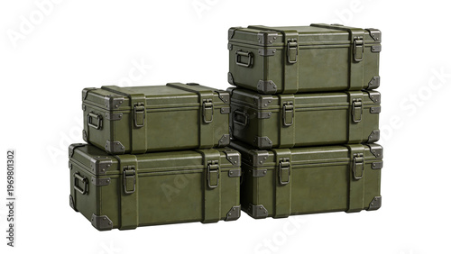 Stacked Green Military Storage Cases