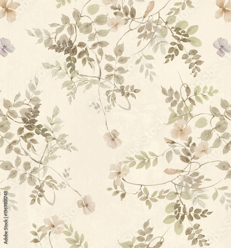 Collection of elegant vintage floral and leaf seamless patterns with soft muted tones