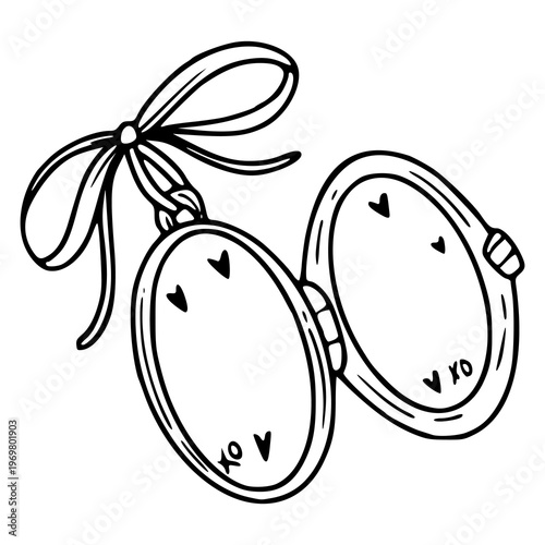 hand drawn open oval locket pendant, love and romance line art