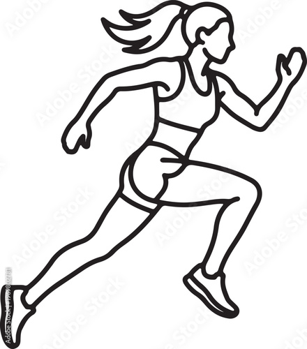 A fit woman running in a dynamic pose with flowing hair