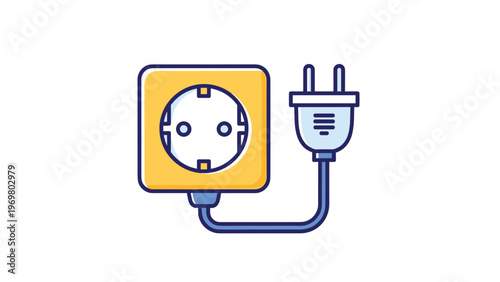 Colorful icon of a yellow electrical socket and a blue power plug with a connecting cable for energy and technology.