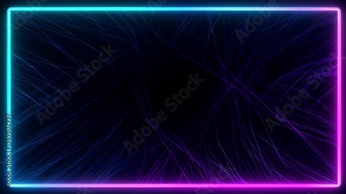 Neon frame abstract background with blue magenta light, neon light frame with abstract blue pink glow, neon frame with abstract light streaks on dark background for banner and space