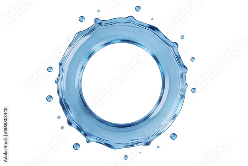 blue water splash forming a circular ring with scattered droplets