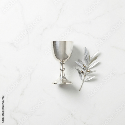 Elegant silver chalice on minimalist background
