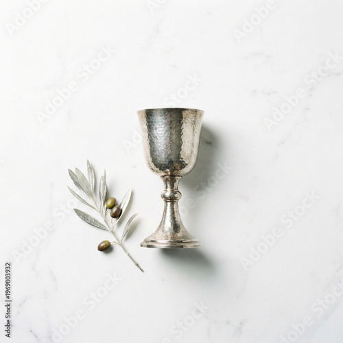 Elegant silver chalice on minimalist background