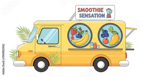 Yellow smoothie food truck vehicle.