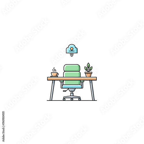 Modern office workspace with cloud computing.