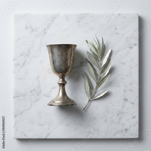 Elegant silver chalice on minimalist background