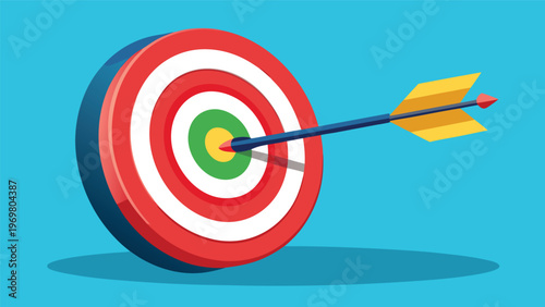 sharp arrow hitting the exact center of a colorful target, representing success, accuracy, and achieving business goals