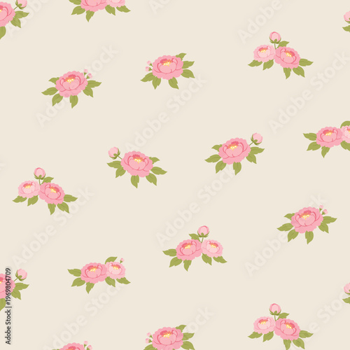 Soft Pink Tiny Peony Seamless Pattern with Delicate Romantic Floral Toss for Shabby Chic Textile Wallpaper and Nursery Design