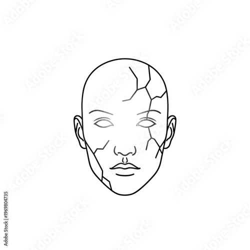 Cracked face illustration with broken skin.