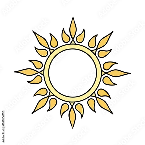 Sinhala and Tamil New Year Sun Symbol Illustration, Stylized Golden Sun Graphic for Aluth Avurudu Celebrations