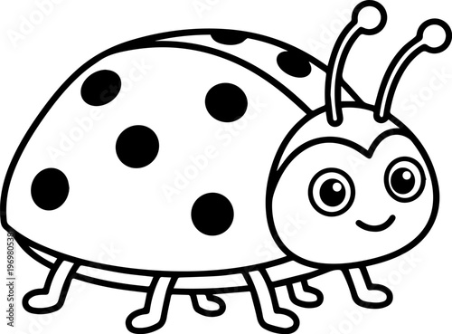 Cute cartoon ladybug illustration, simple vector line art for coloring book