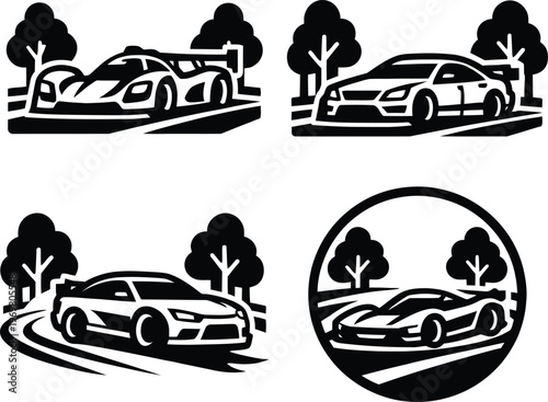 Black and white line of people pushing broken down cars line people flat tire