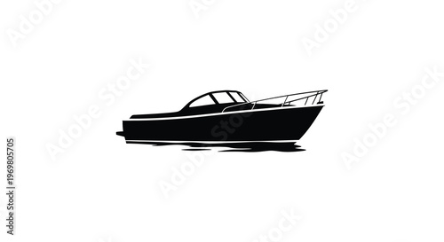 A sleek motorboat design depicted in a striking black silhouette