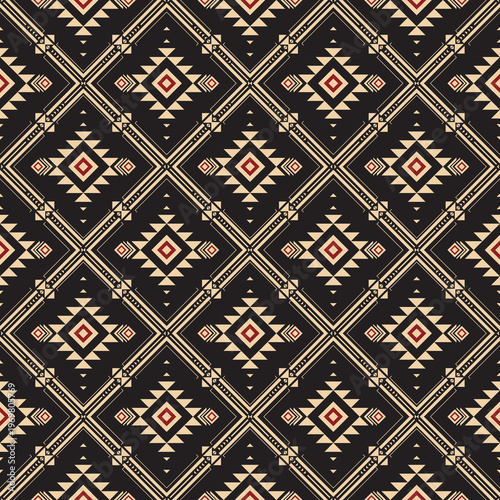 Seamless Ethnic Geometric Pattern with Diamonds and Triangles