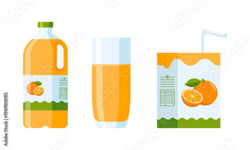 Orange Juice Bottle, Glass, and Carton