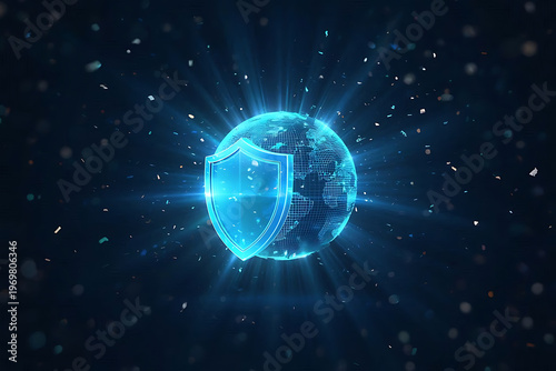 digital background with shield and lock for security
