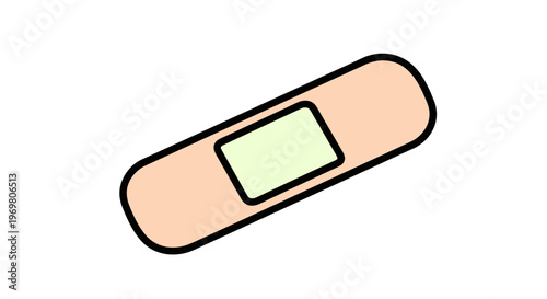 Adhesive bandage with a light green pad and brown edges  