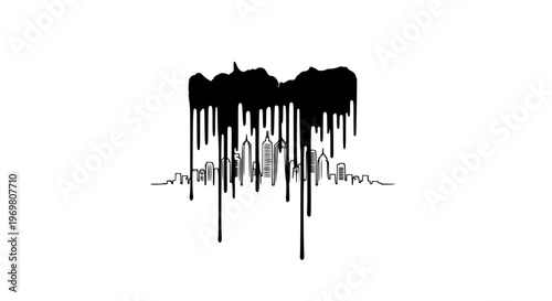 Creative City Paint Logo Vector with Dripping Skyline for Interior and Urban Design