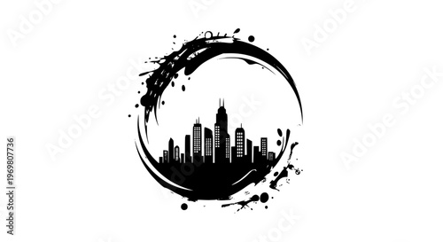 Stylized City Paint Logo Vector with Skyline and Splashes for Creative Urban Projects