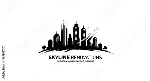 City Paint Logo Vector Template with Skyline and Brush Strokes for Paint Brands