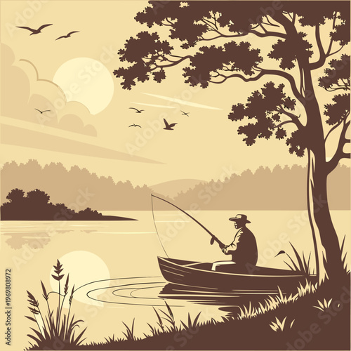 Peaceful Fishing at Sunset