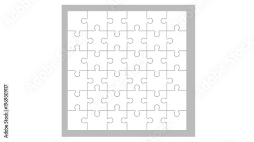 A blank, white jigsaw puzzle with 36 pieces and a grey border, ready for customization or a new design.
