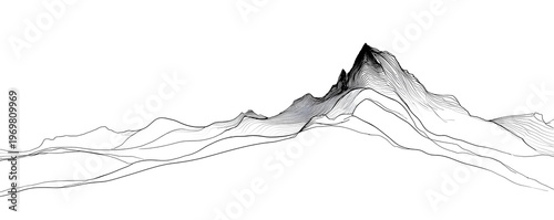 Minimalist line art mountain landscape, simple black lines on white background
