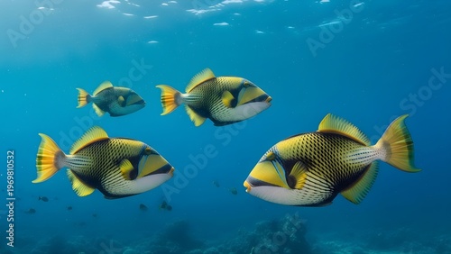 Ultra realistic underwater wildlife photography of colorful triggerfish near San Benedicto Island, Revillagigedo, Mexico
