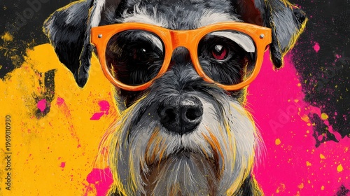 Cute dog with orange glasses smiling