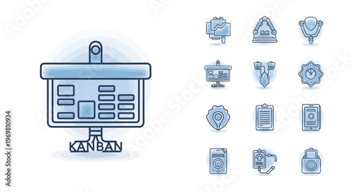 Kanban board concept with project management icons