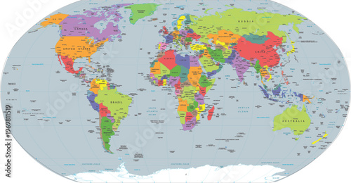 colorful world map with all state and countries name