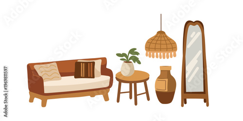 boho chic interior rattan furniture macrame wall decor