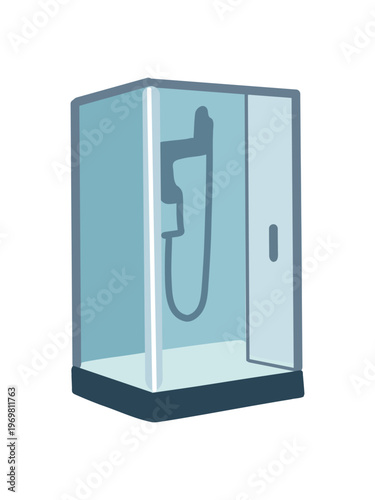 modern glass shower enclosure isolated white background minimal illustration
