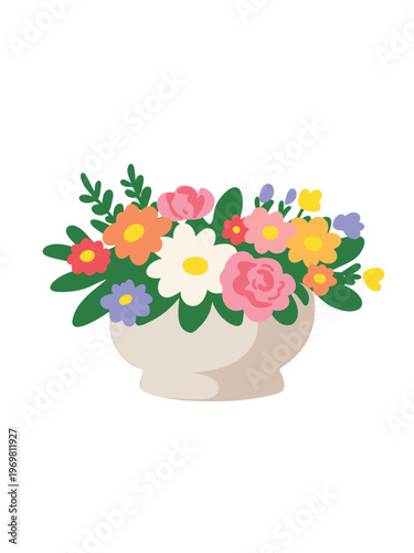 fresh colorful flowers in round vase