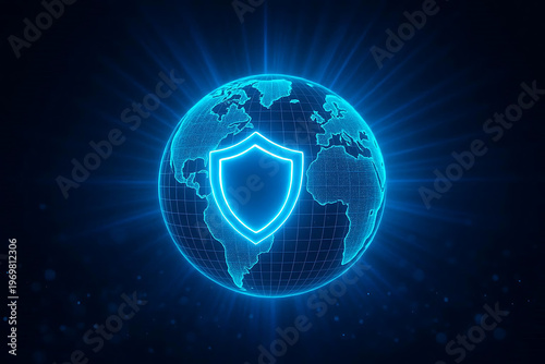 digital background with shield and lock for security