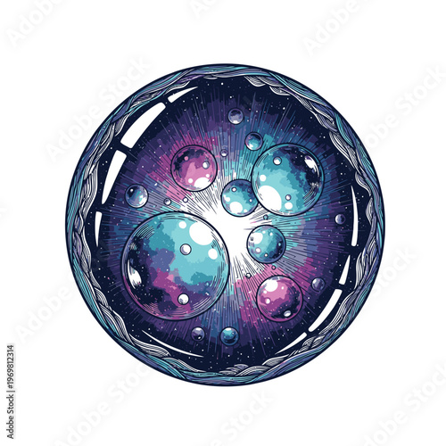 Vibrant colorful bubbles in sphere.