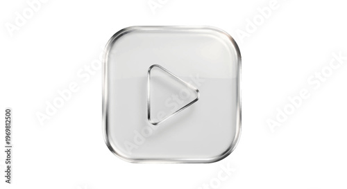 Play button icon glass, transparent media symbol