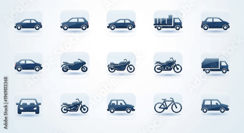 Vehicle icons set. Car, truck, motorcycle, bicycle.
