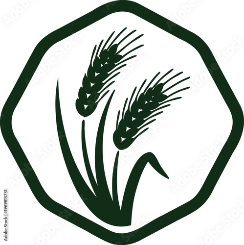 Dark green wheat ears in a hexagonal shape outline  isolated on white background