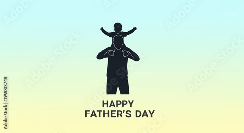 Father carrying child on shoulders sketch on colorful sky
