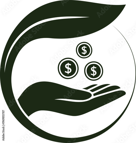 Hand holding dollar coins and leaf eco friendly finance concept