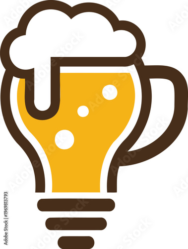 Icon of beer mug shaped like light bulb with foam on top  symbol