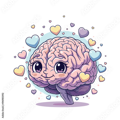 Cute Brain with Hearts and Smiling Face 1.